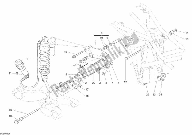 Tutte le parti per il Ammortizzatore Posteriore del Ducati Multistrada 1100 USA 2008